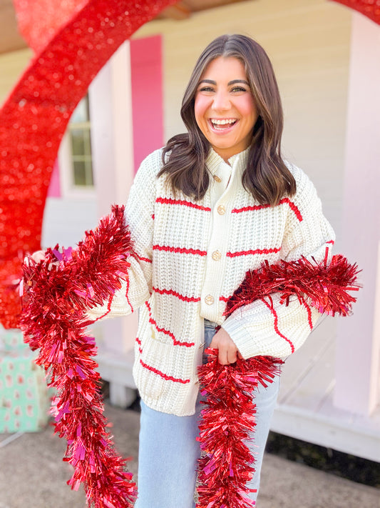 CHUNKY RED STRIPE CARDIGAN