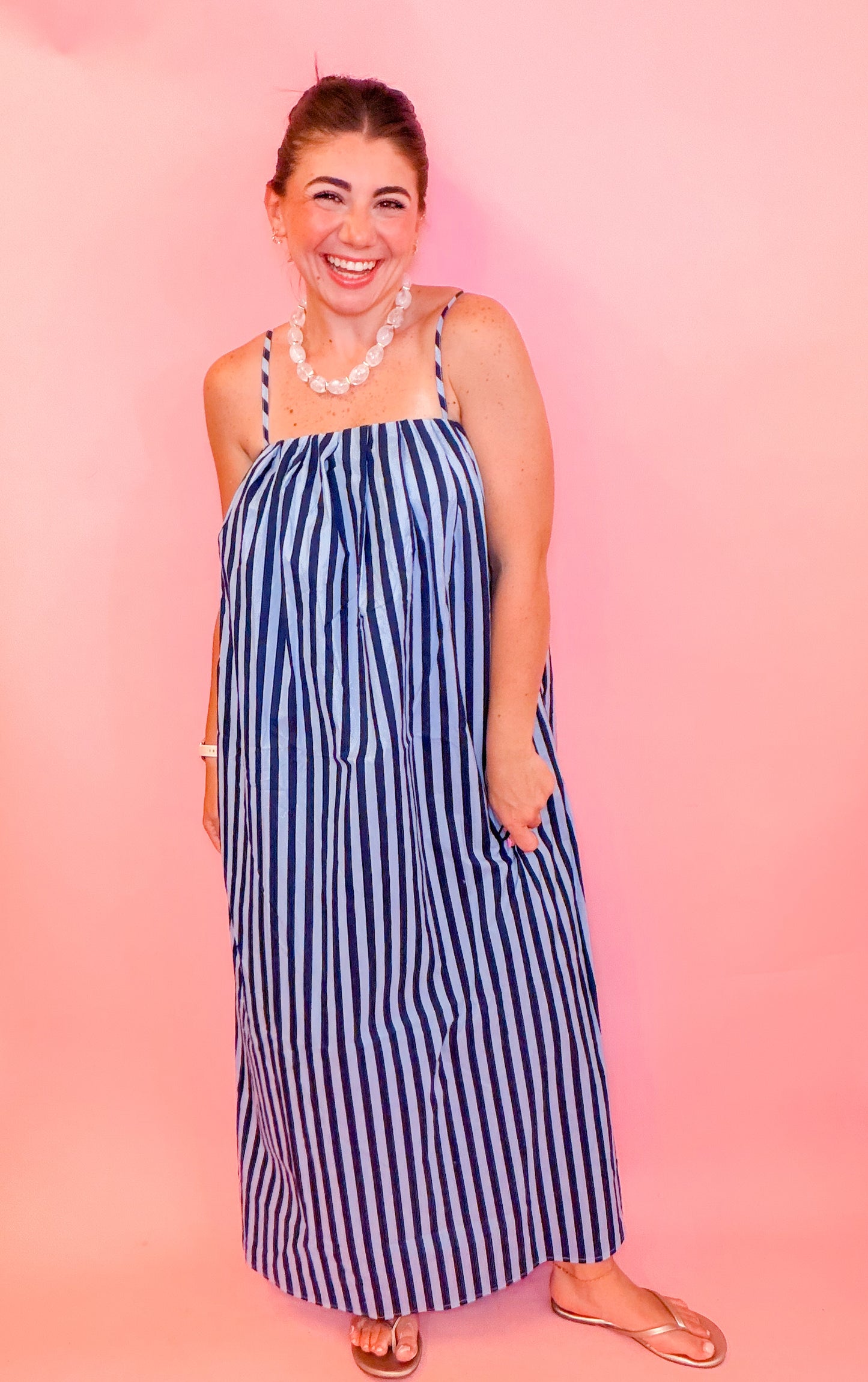 STRIPED MIDI DRESS -  BLUE/NAVY