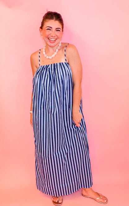STRIPED MIDI DRESS -  BLUE/NAVY