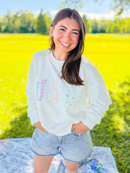 MULTI-PRINT PATCHWORK USA PULLOVER