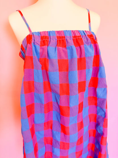 PLAID CAMI MINI DRESS - CHERRY/BLUE