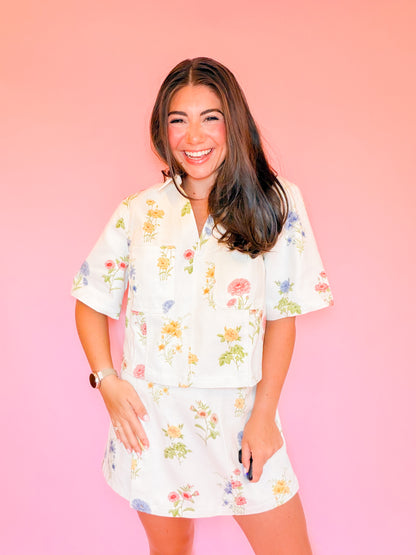 FLORAL DENIM SKORT