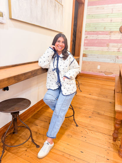 POLKA DOT QUILTED FRONT TIE JACKET