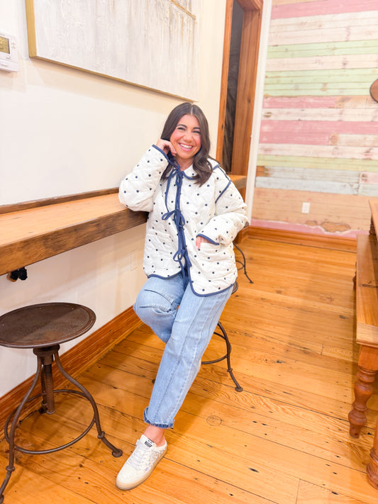 POLKA DOT QUILTED FRONT TIE JACKET