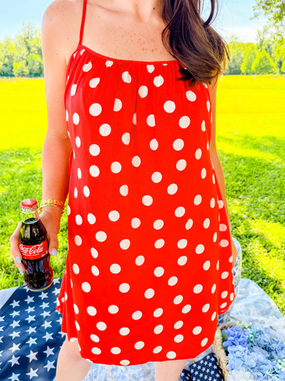 DOT CAMI MINI DRESS - RED