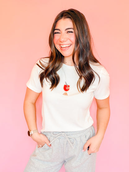 CREW NECK SHORT SLEEVE COCKTAIL BEADS TEE