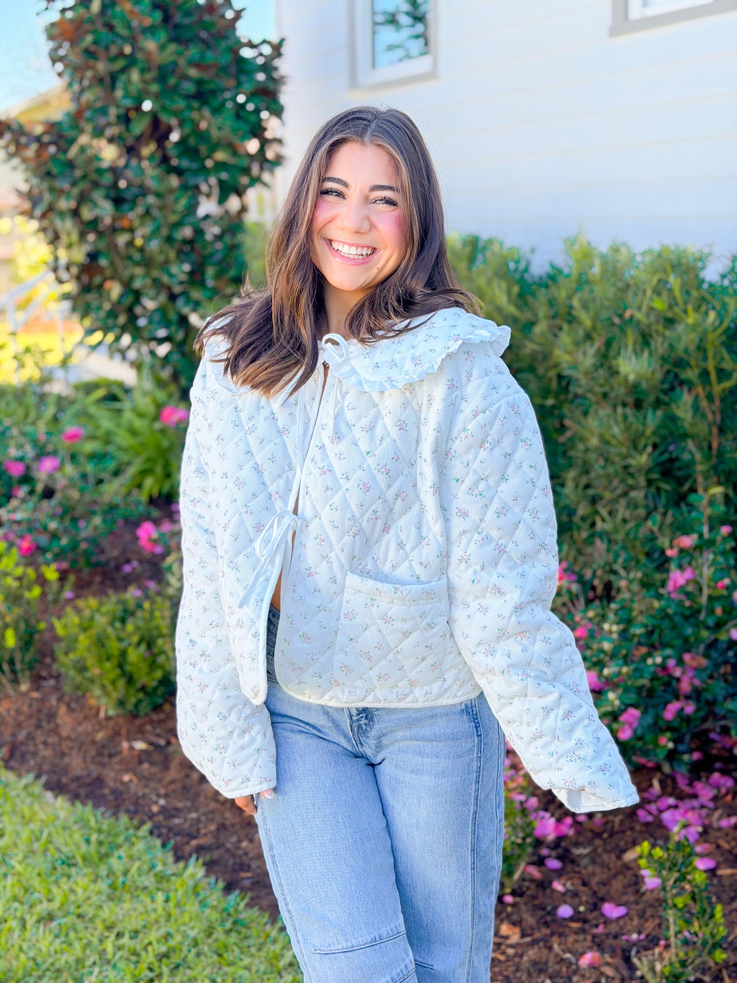 FLORAL CORDUROY QUILTED JACKET