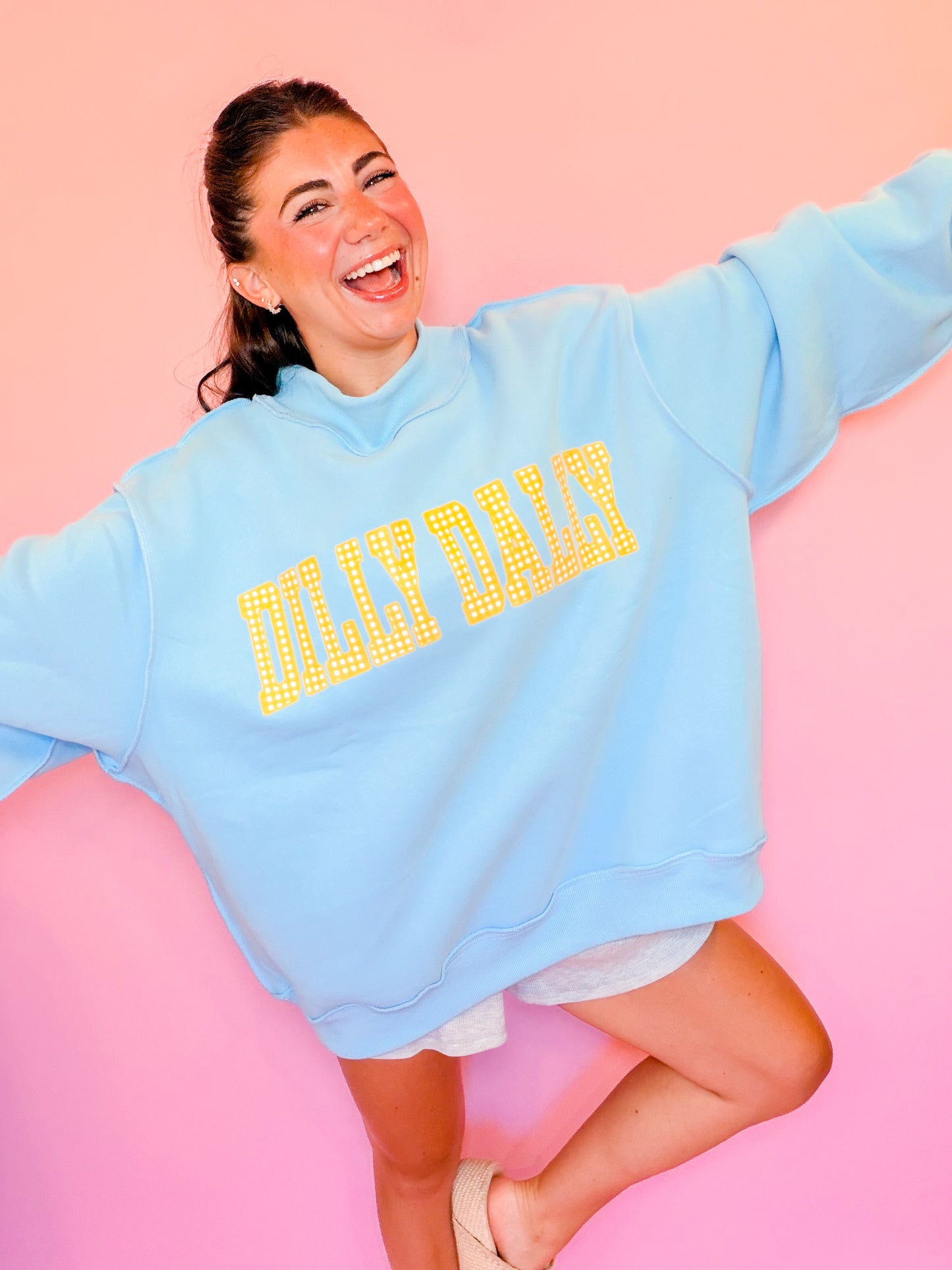 DILLY DALLY/LOLLY GAG GINGHAM REVERSIBLE MOCK NECK SWEATSHIRT