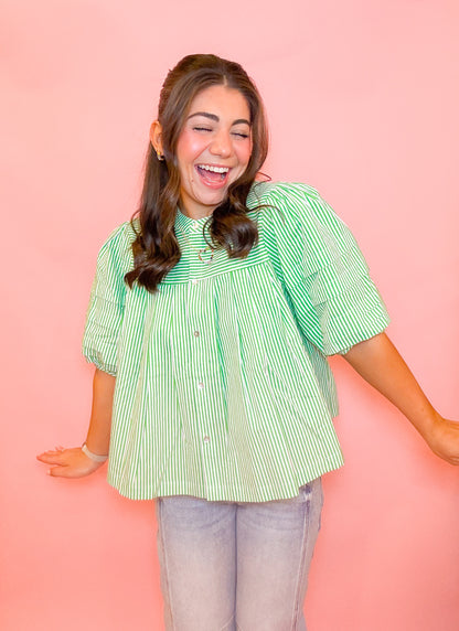 STRIPED PUFF SLEEVE TOP