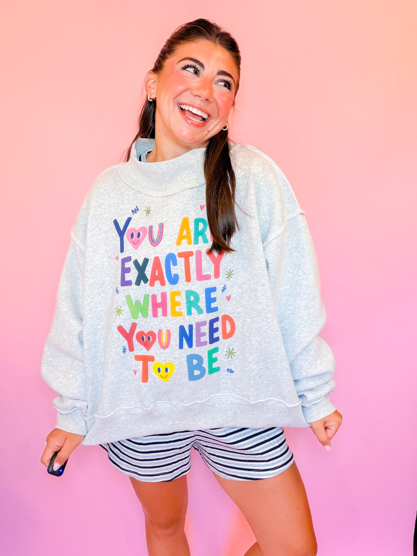 LIFE IS GOOD REVERSIBLE MOCK NECK CROP SWEATSHIRT