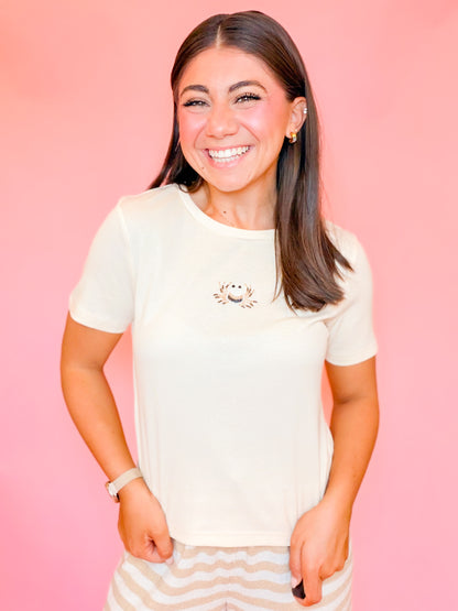 CREW NECK SHORT SLEEVE CRAB BEADS TEE