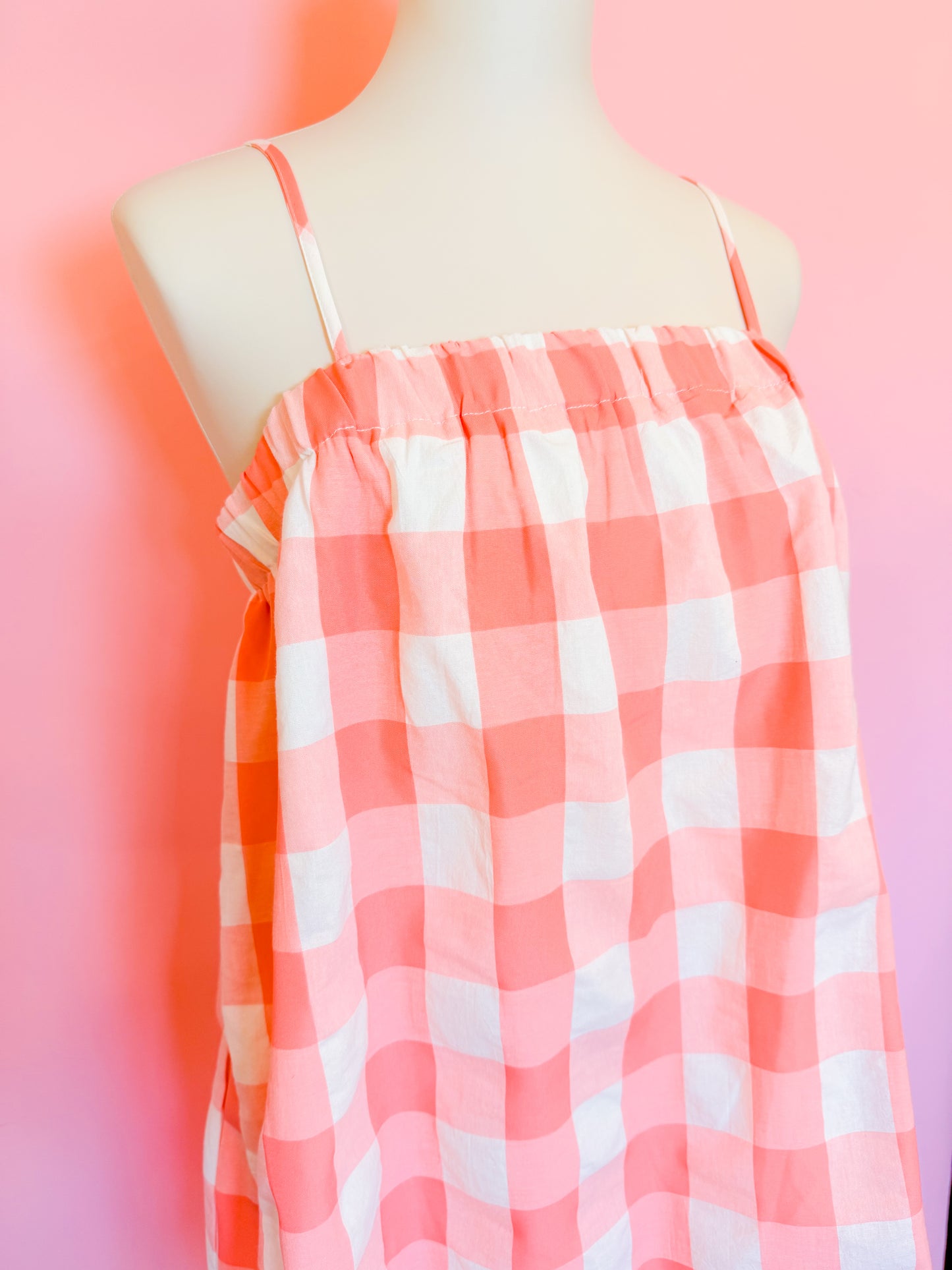 PLAID CAMI MINI DRESS - MELON/WHITE