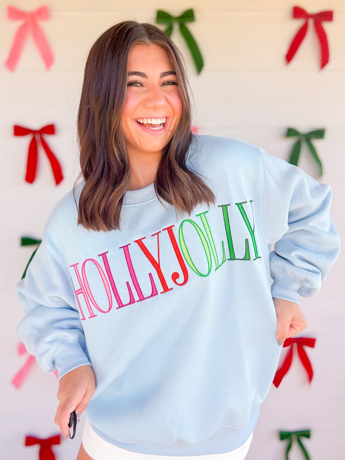 HOLLY JOLLY EMBROIDERED SWEATSHIRT