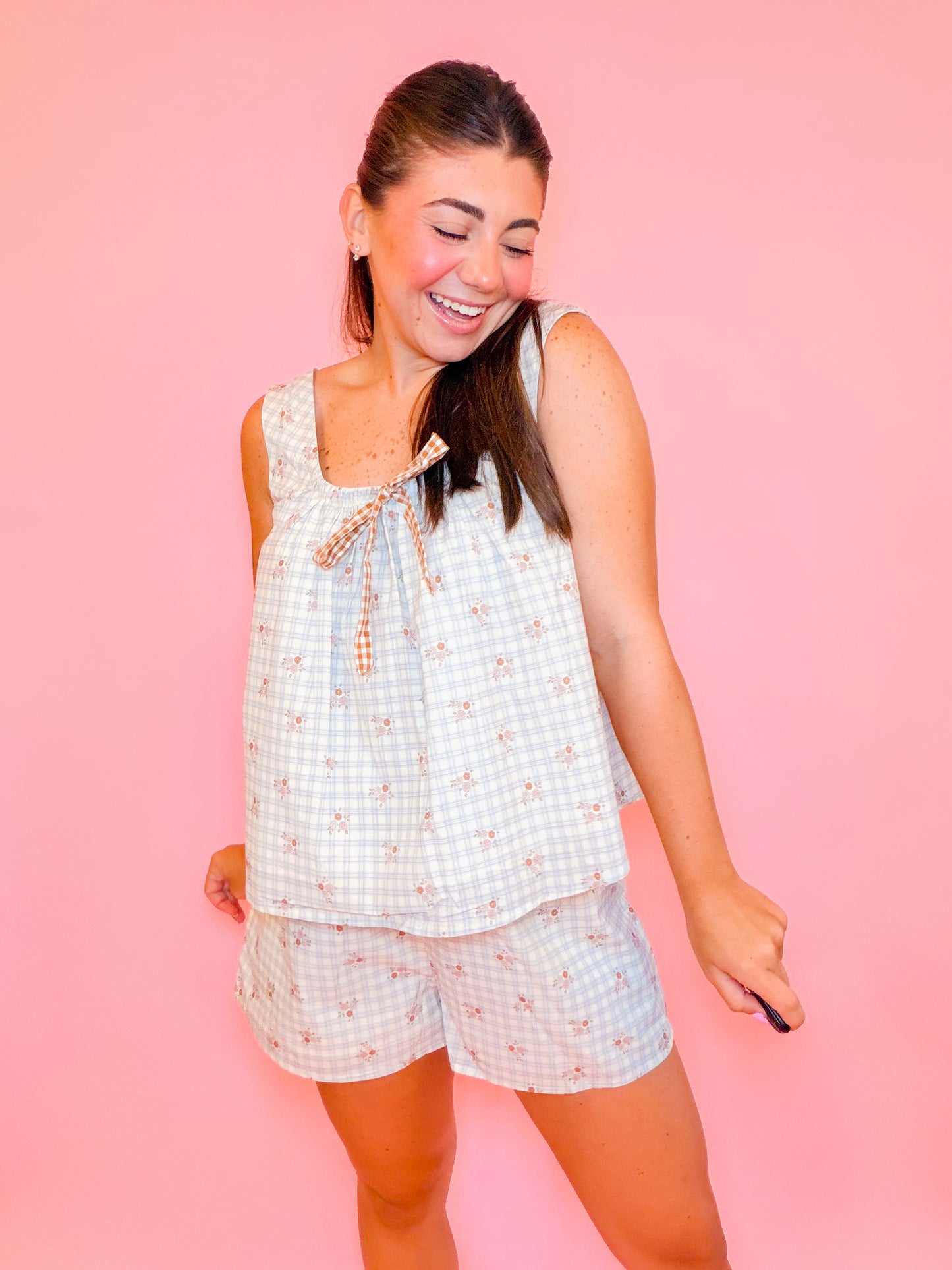 COMBO TIE FLORAL TOP + SHORTS SET