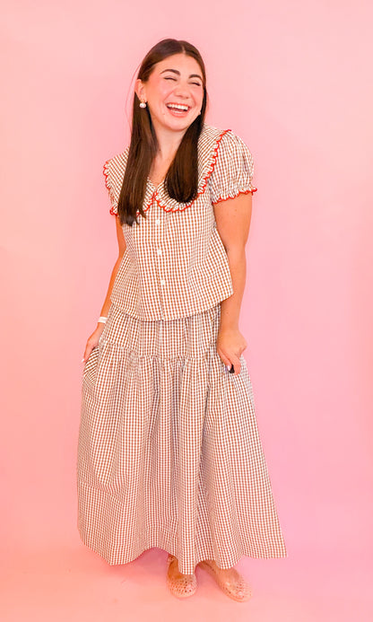 PETER PAN COLLAR BLOUSE + TIERED MAXI SKIRT SET