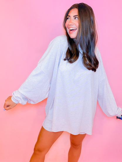 STRIPE RIBBED OVERSIZED TOP - LAVENDER