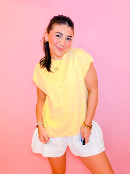 CAP SLEEVE LIGHTWEIGHT SWEATER - LEMON