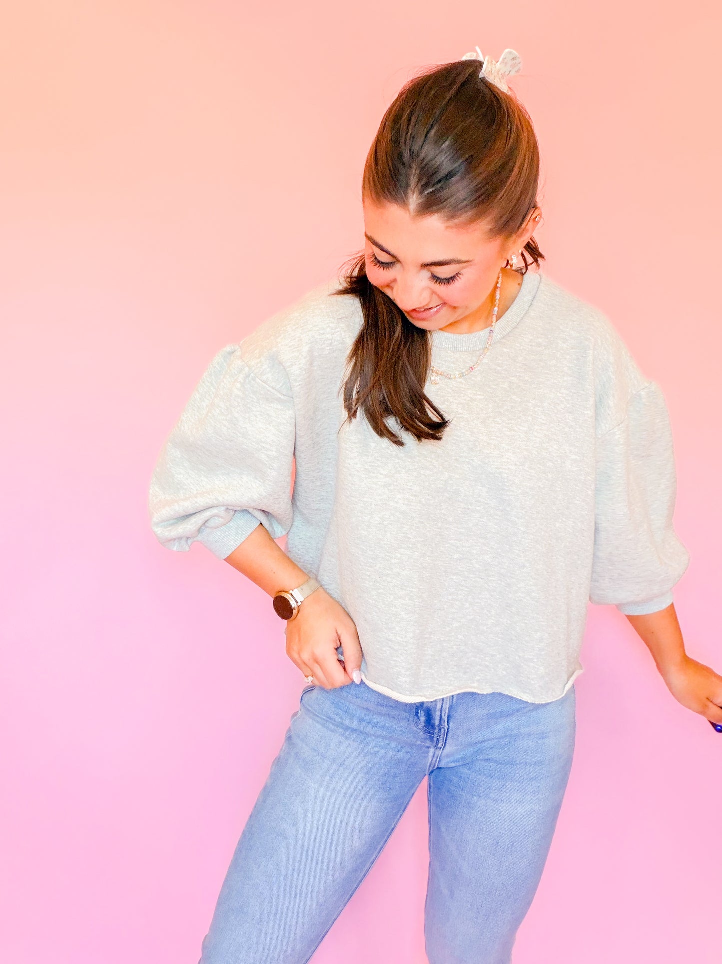 RAW EDGE 3/4 SLEEVE SWEATSHIRT