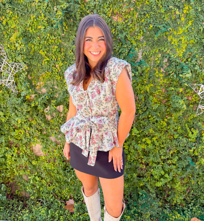 JACQUARD V NECK WAIST TIE VEST