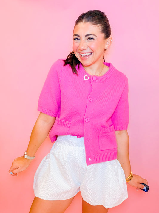 PATCH POCKET CREW NECK CARDIGAN TOP