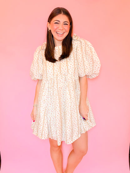 BOW DETAILED FLORAL PRINTED MINI DRESS