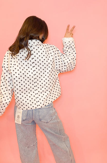 RAGLAN LONG SLEEVE POLKA DOT BOXY JACKET