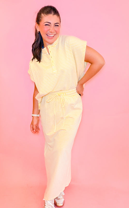 STRIPED HENLEY TOP + MIDI SKIRT SET - DAISY