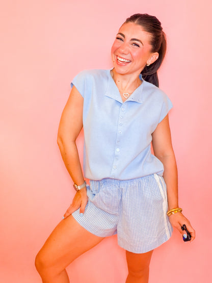 CAP SLEEVE LIGHTWEIGHT SWEATER - LIGHT BLUE