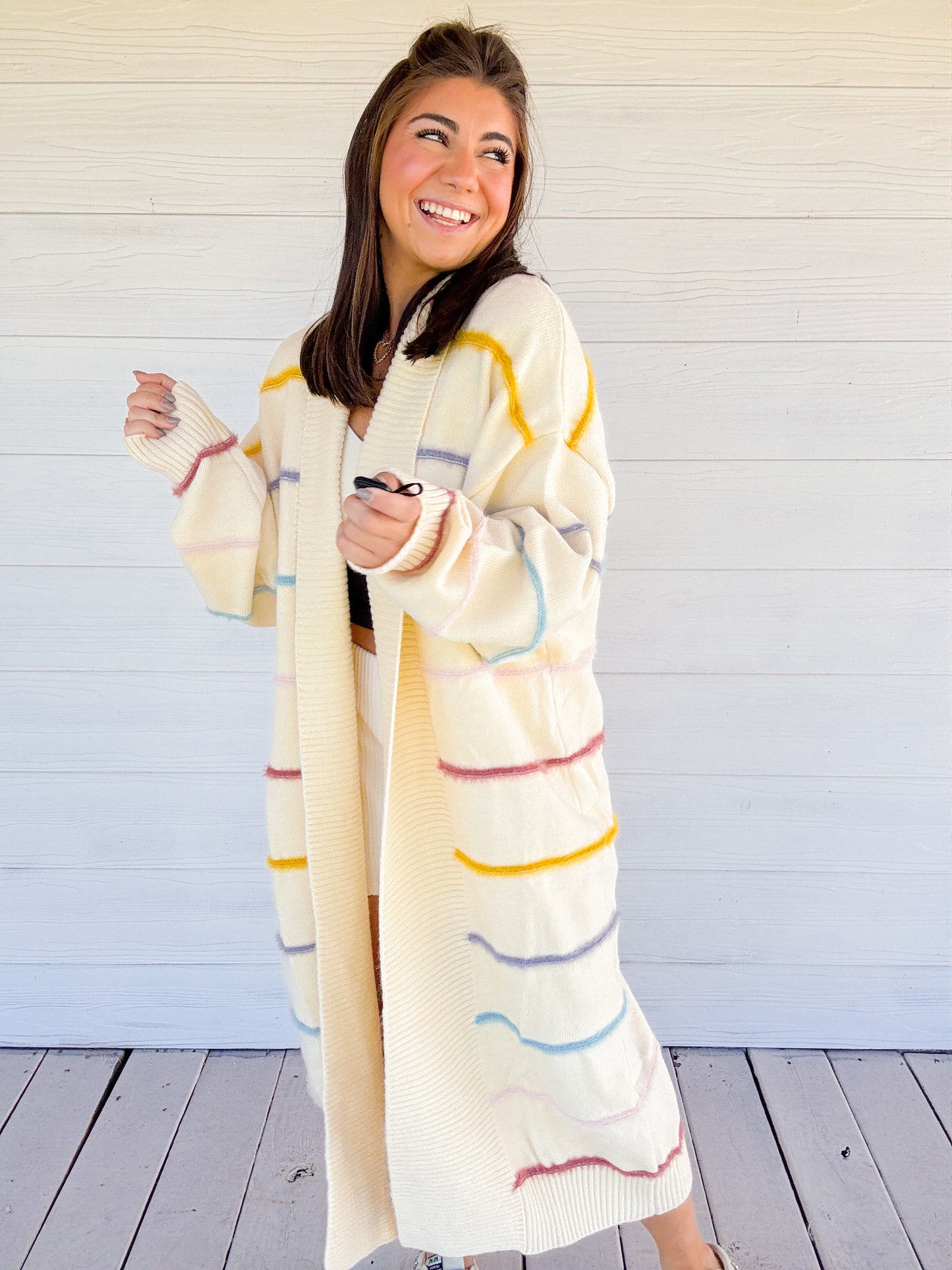MULTICOLOR STRIPED LONG CARDIGAN