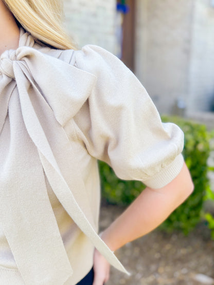BOW PUFF SLEEVE SWEATER