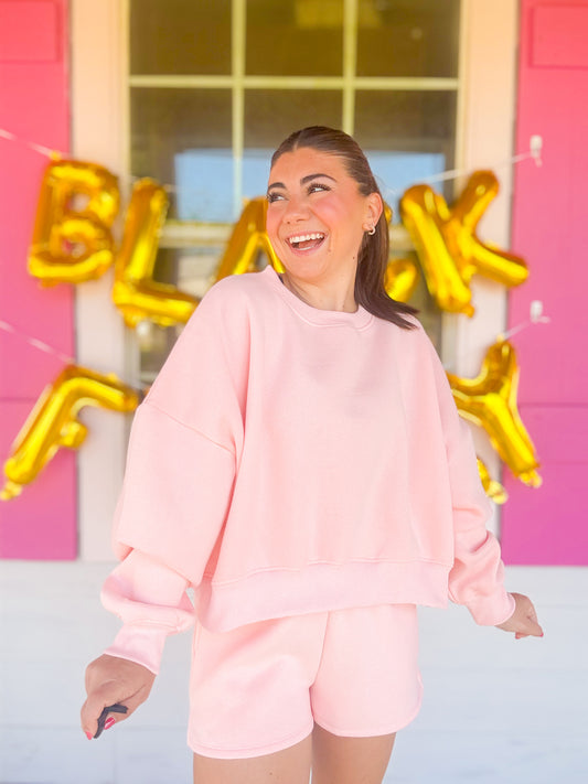 DOORBUSTER COZY FLEECE CREWNECK SWEATSHIRT - PINK