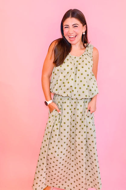POLKA DOT MIDI SKIRT - OLIVE