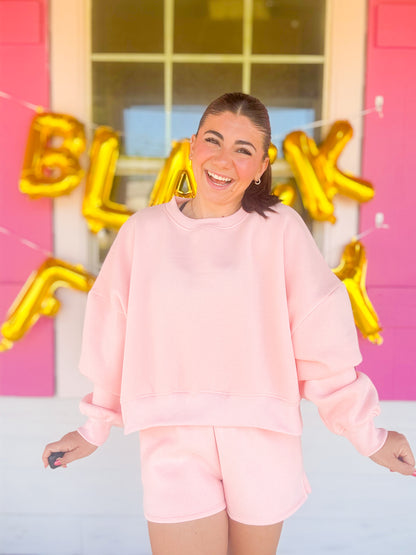 DOORBUSTER COZY FLEECE CREWNECK SWEATSHIRT - PINK