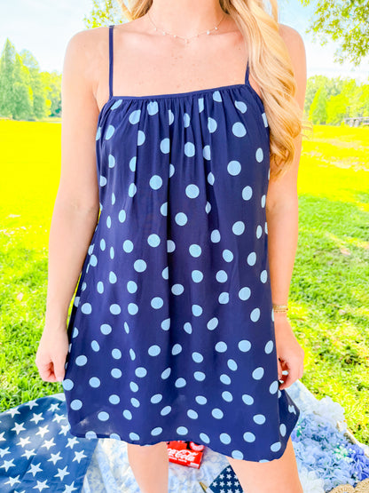 DOT CAMI MINI DRESS - NAVY