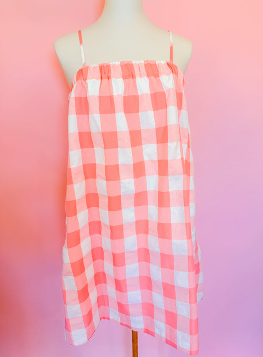 PLAID CAMI MINI DRESS - MELON/WHITE