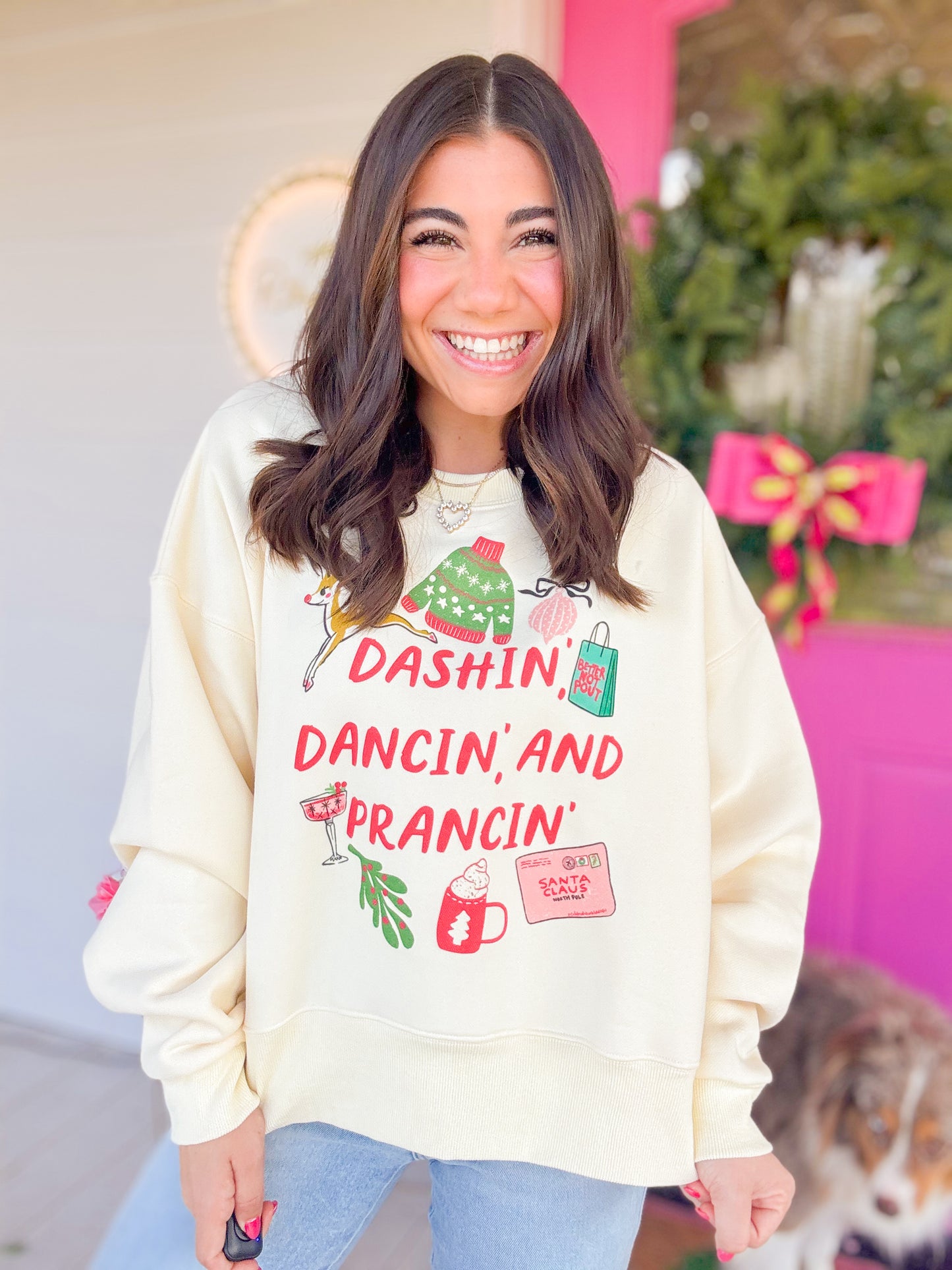 DASHIN, DANCIN, PRANCIN CROP SWEATSHIRT