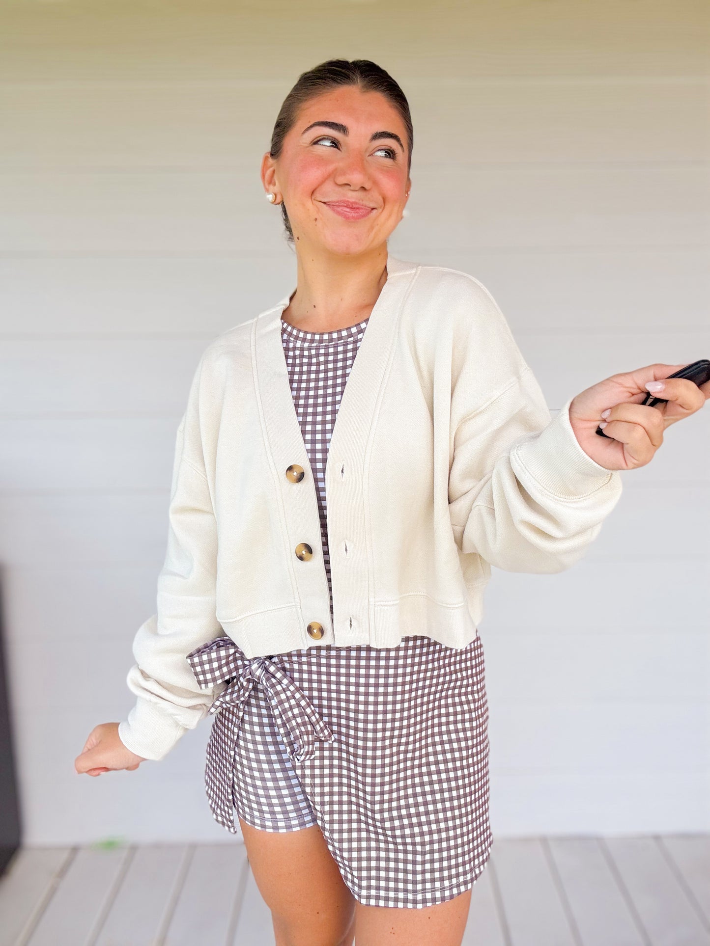 FRENCH TERRY CROPPED CARDIGAN
