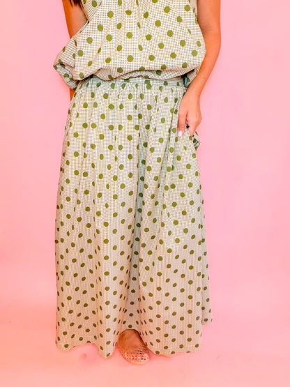 POLKA DOT MIDI SKIRT - OLIVE