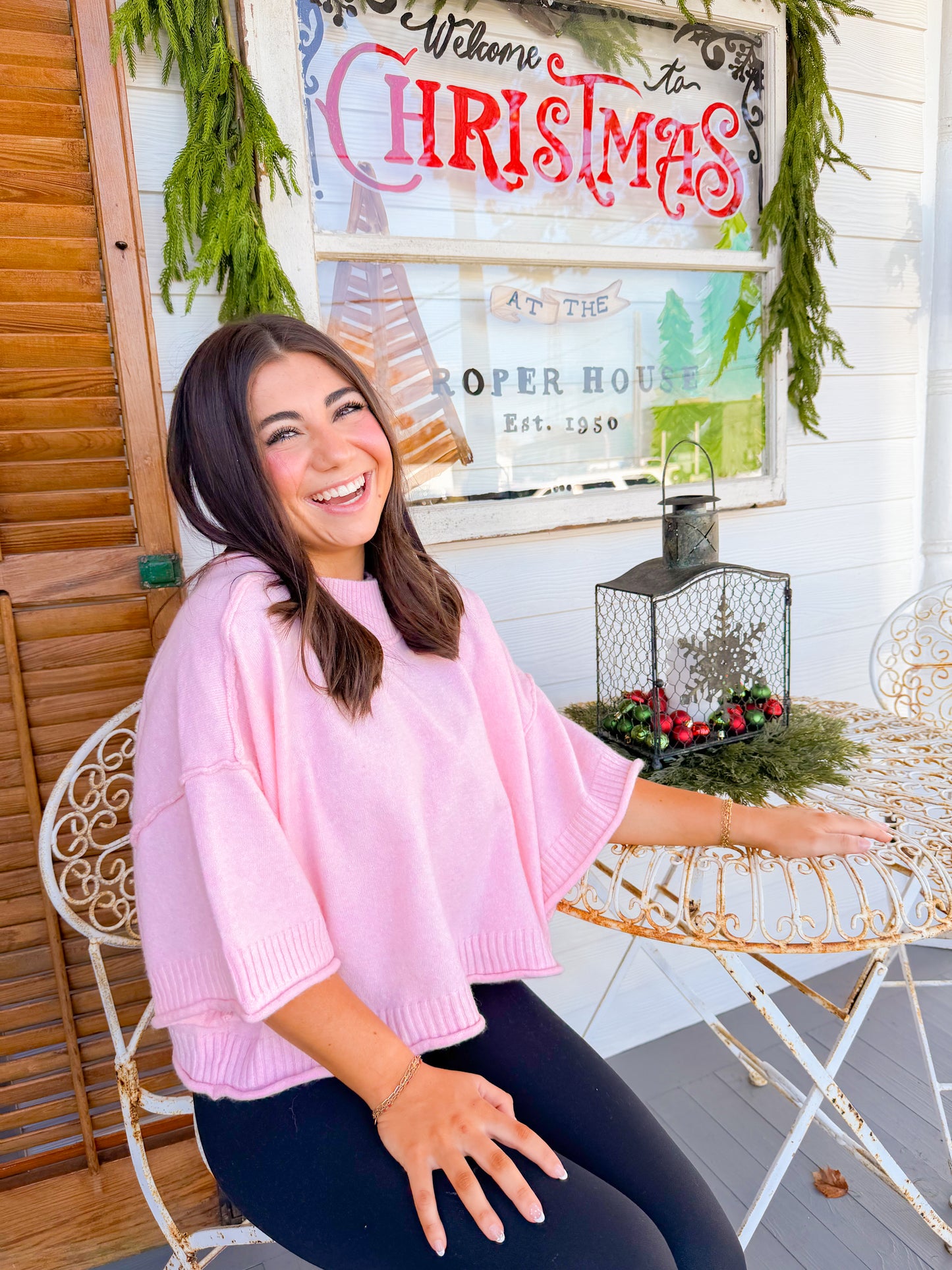 MOCK NECK SHORT SLEEVE SWEATER - PINK