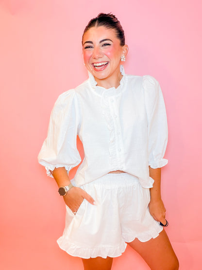RUFFLE LINEN SHIRT + SHORTS SET