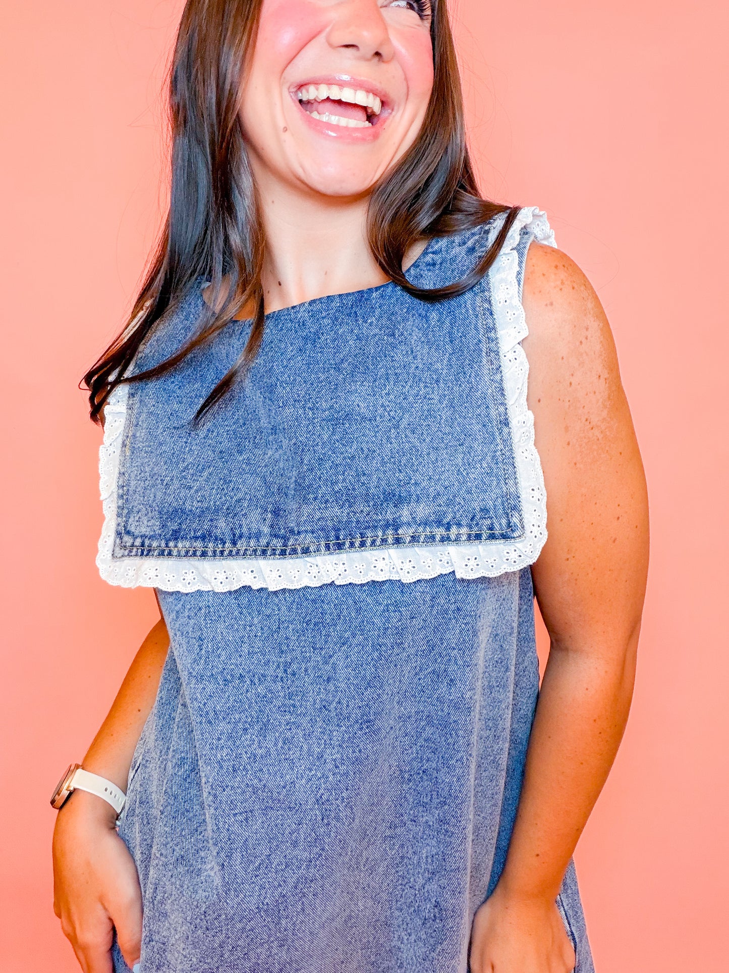 NICA DENIM DRESS WITH COLLAR