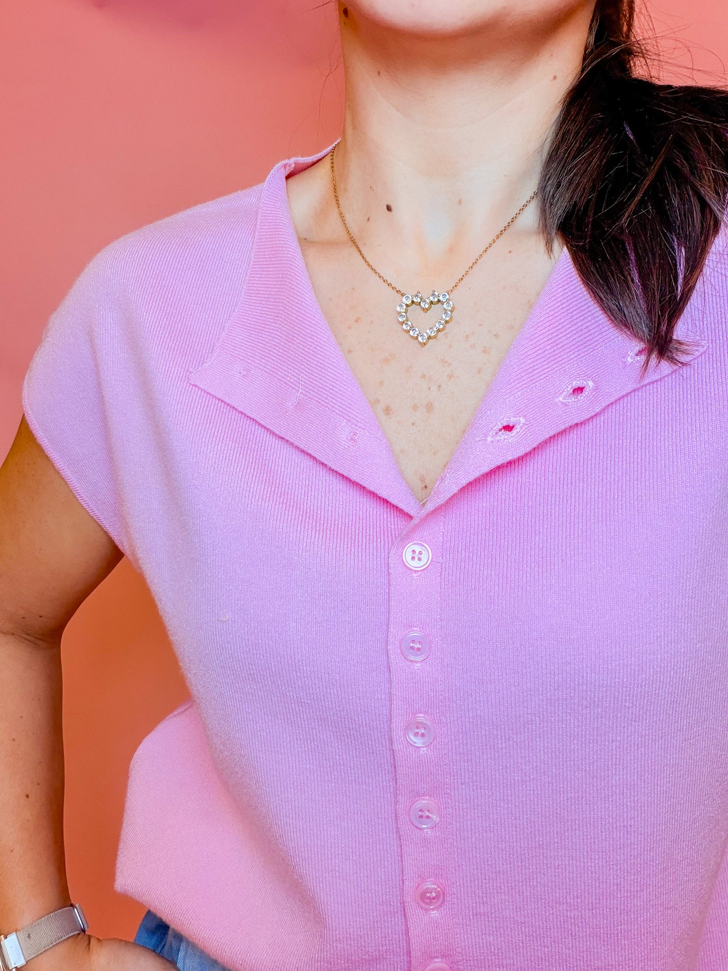 CAP SLEEVE LIGHTWEIGHT SWEATER - LIGHT PINK