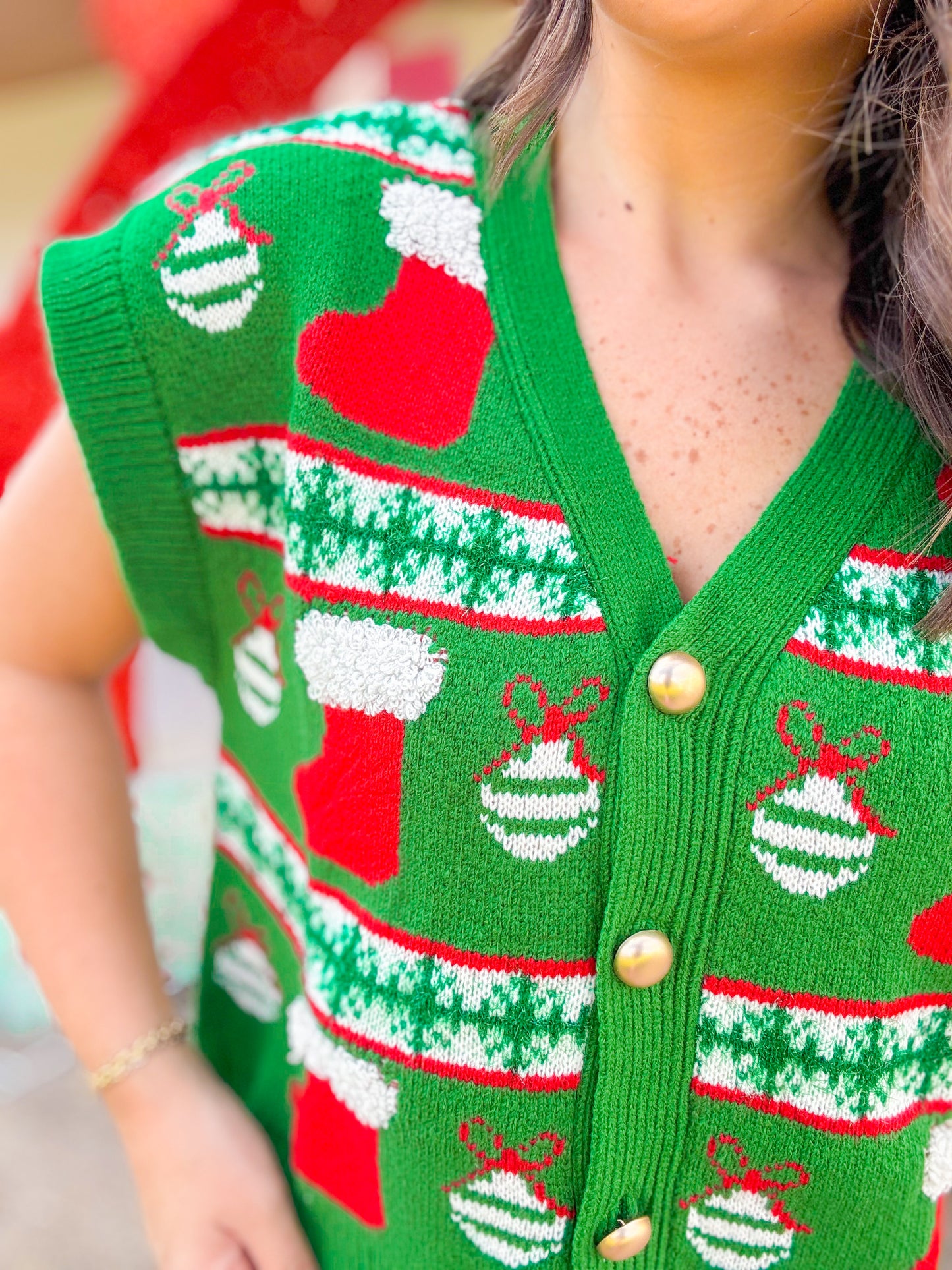 CHRISTMAS ORNAMENT KNIT VEST TOP