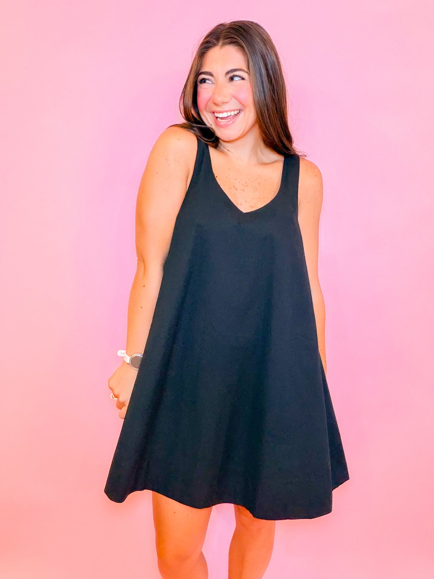 SLEEVELESS SWING DRESS - BLACK