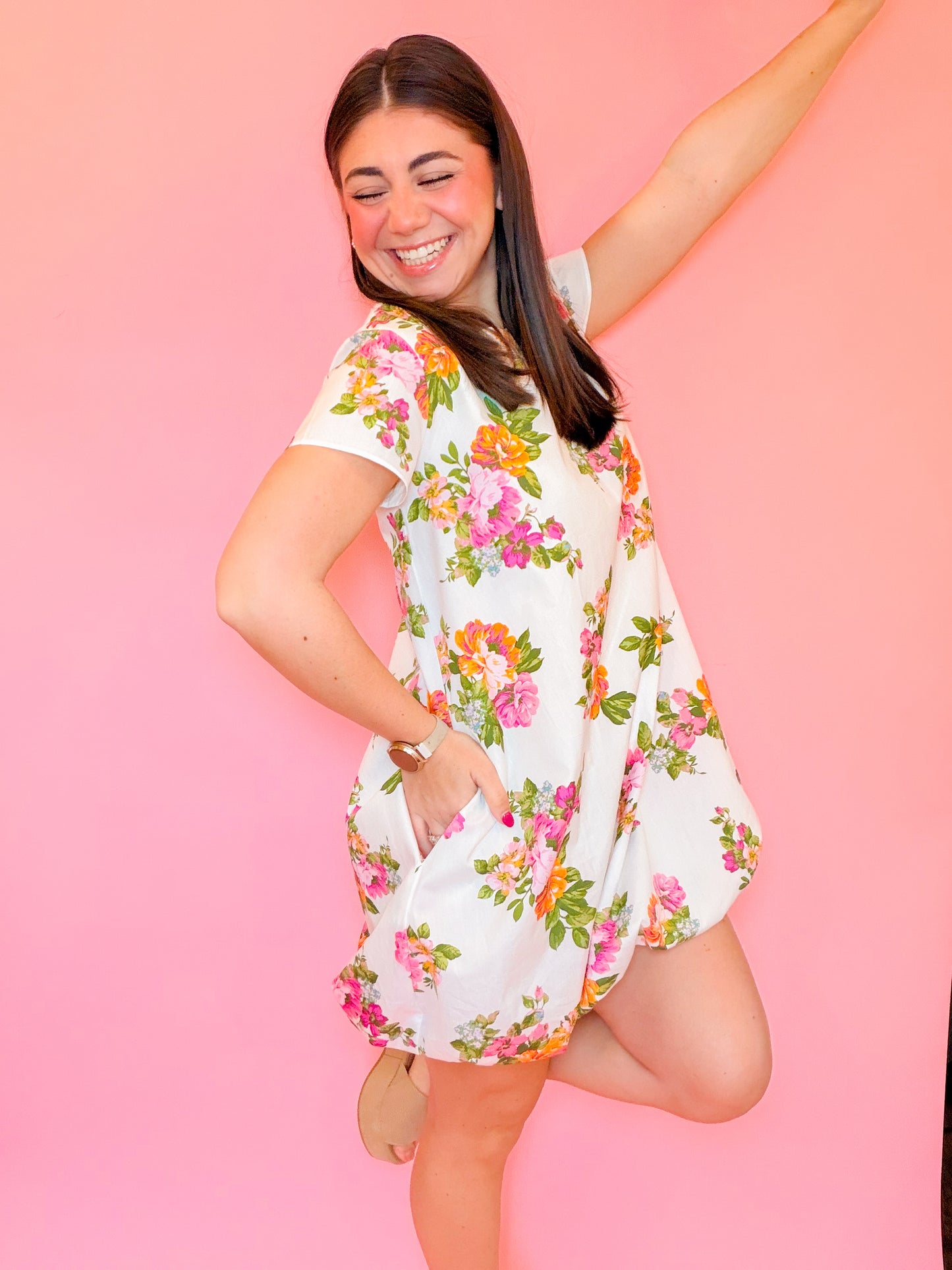 FLORAL BUBBLE SHORT SLV DRESS