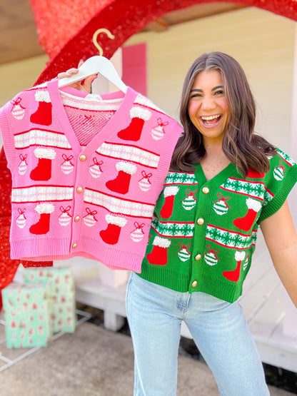 CHRISTMAS ORNAMENT KNIT VEST TOP