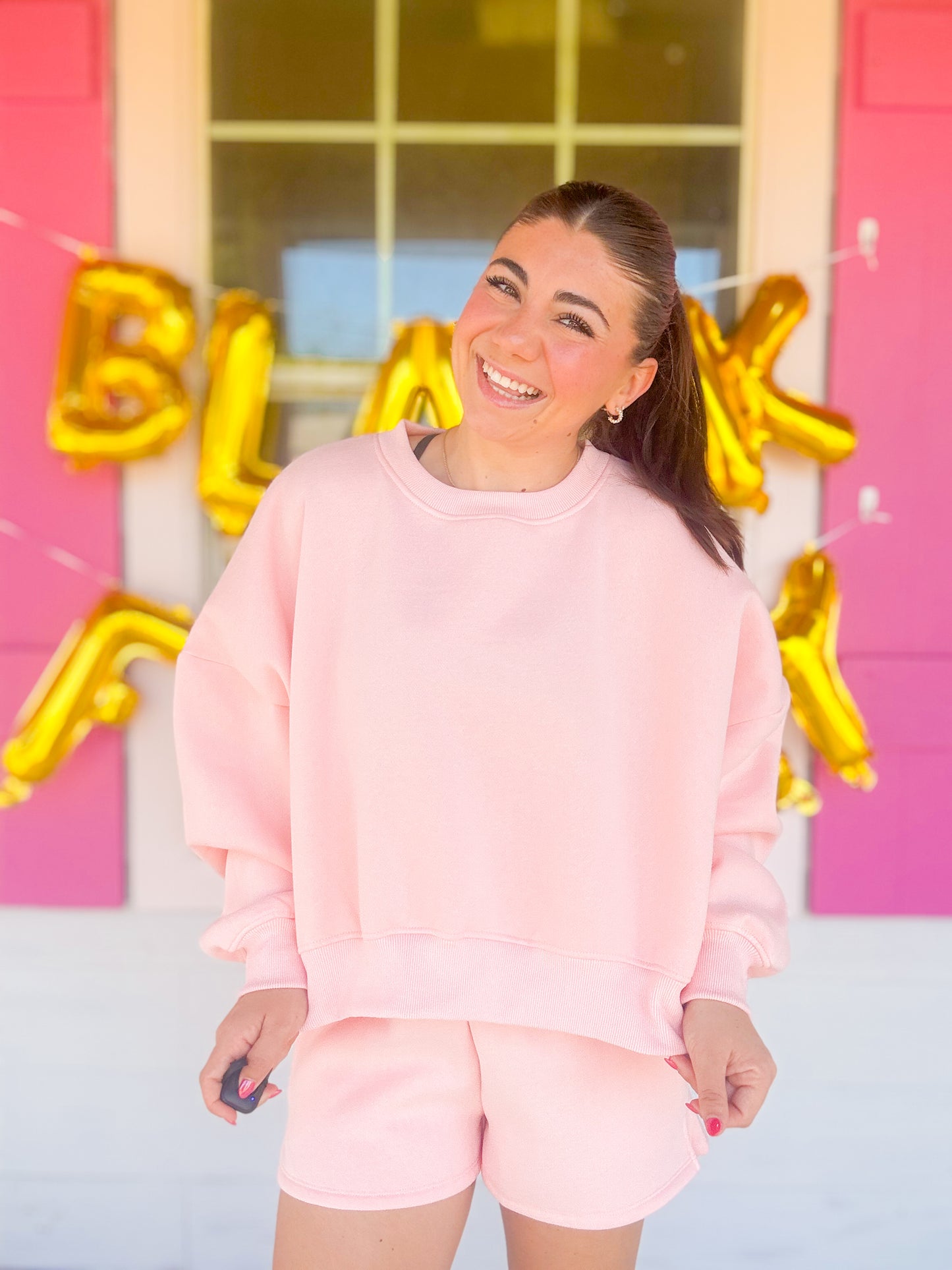 DOORBUSTER COZY FLEECE CREWNECK SWEATSHIRT - PINK