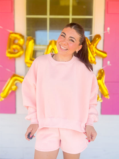DOORBUSTER COZY FLEECE CREWNECK SWEATSHIRT - PINK