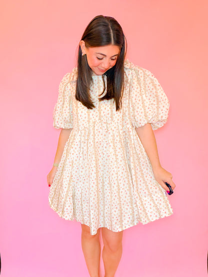 BOW DETAILED FLORAL PRINTED MINI DRESS