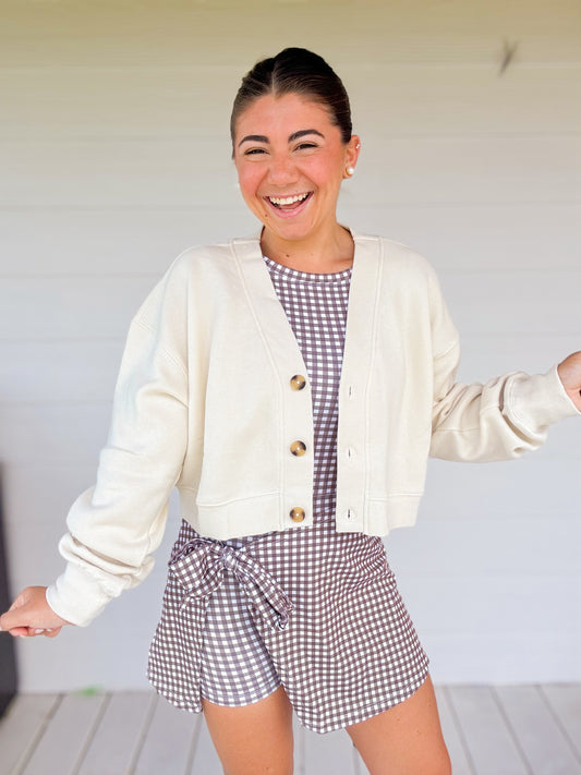 FRENCH TERRY CROPPED CARDIGAN